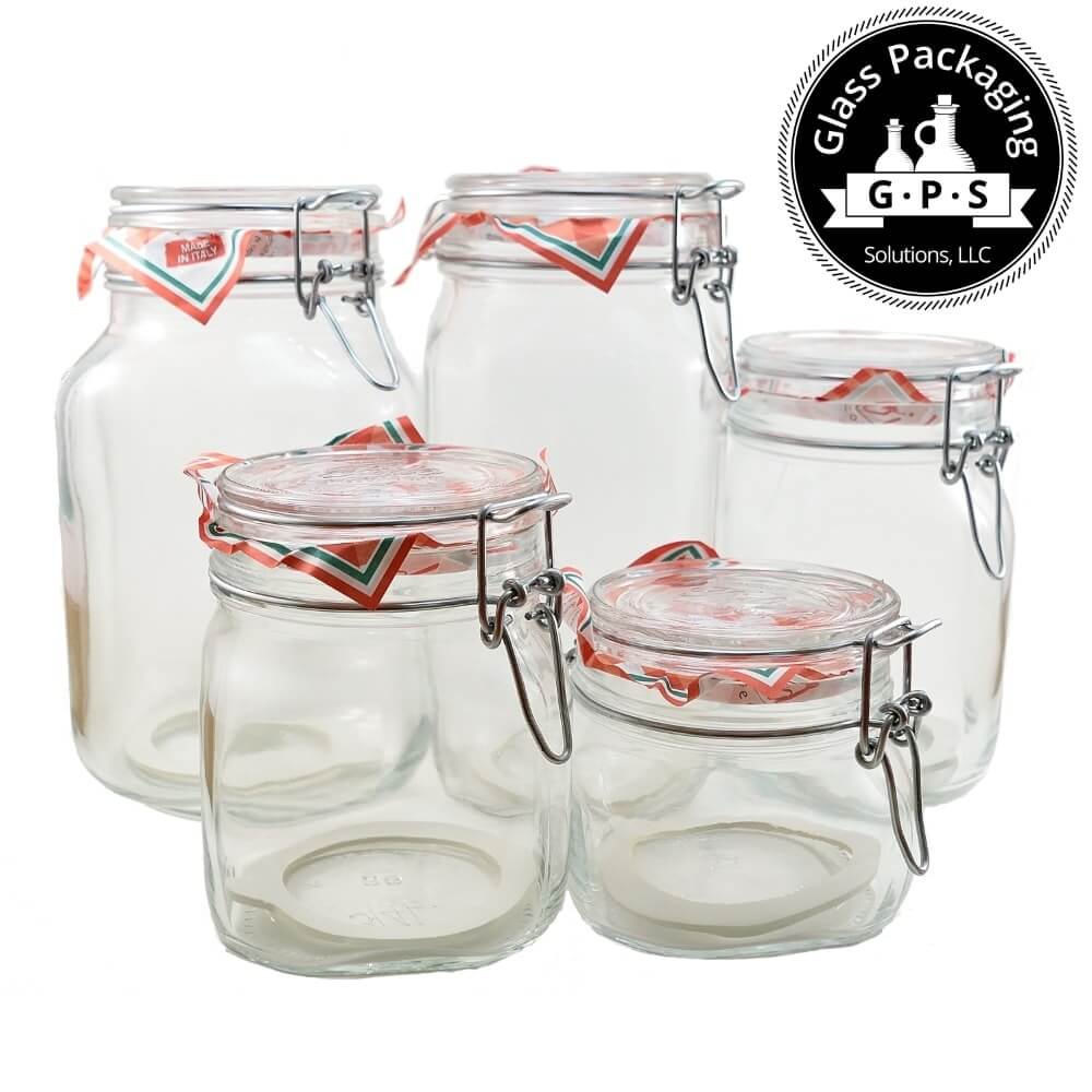Bormioli Rocco Set of 5 Hermetic Latch Lid Jars  ::Glass  Swing Top & Hermetic Jars::Glass Packaging Solutions, LLC