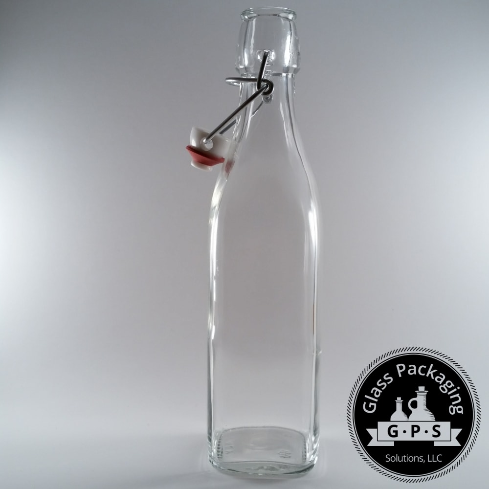 Bormioli Rocco 500 ml Square Clear Swing Top Bottles  ::Swing  Top Glass Bottles::Glass Packaging Solutions, LLC